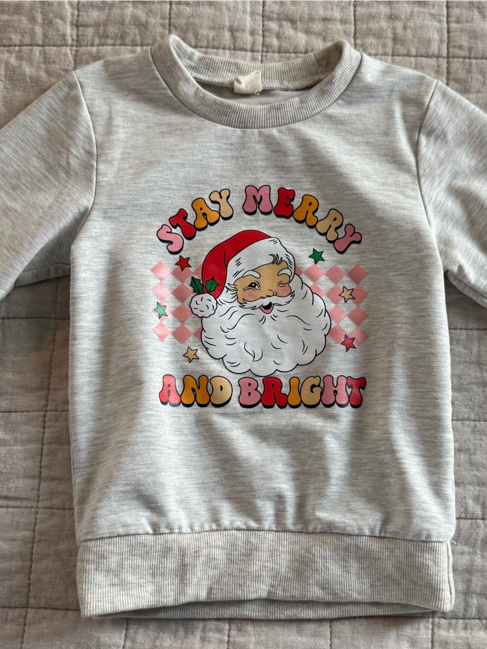 Kids Grey Santa Graphic Sweatshirt - Holiday Merry and Bright
